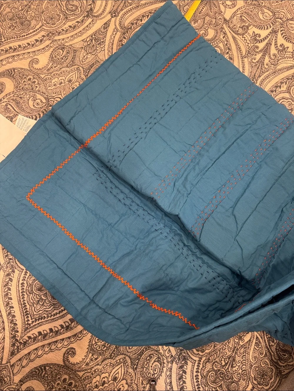Crate and Barrel Kids blue with Orange Stitching twin quilt & John robshaw